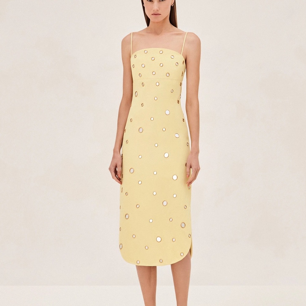 ALEXIS Yellow Mirrored Midi Dress